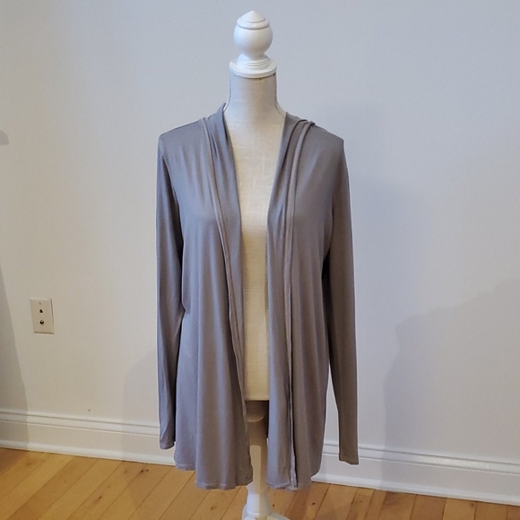 Three Dots Grey Open Front Cardigan With Hood - Picture 3 of 9